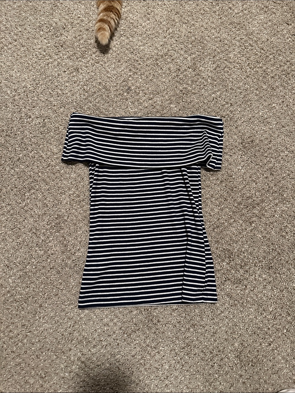 LOFT Navy and White Striped Off-Shoulder Camisole